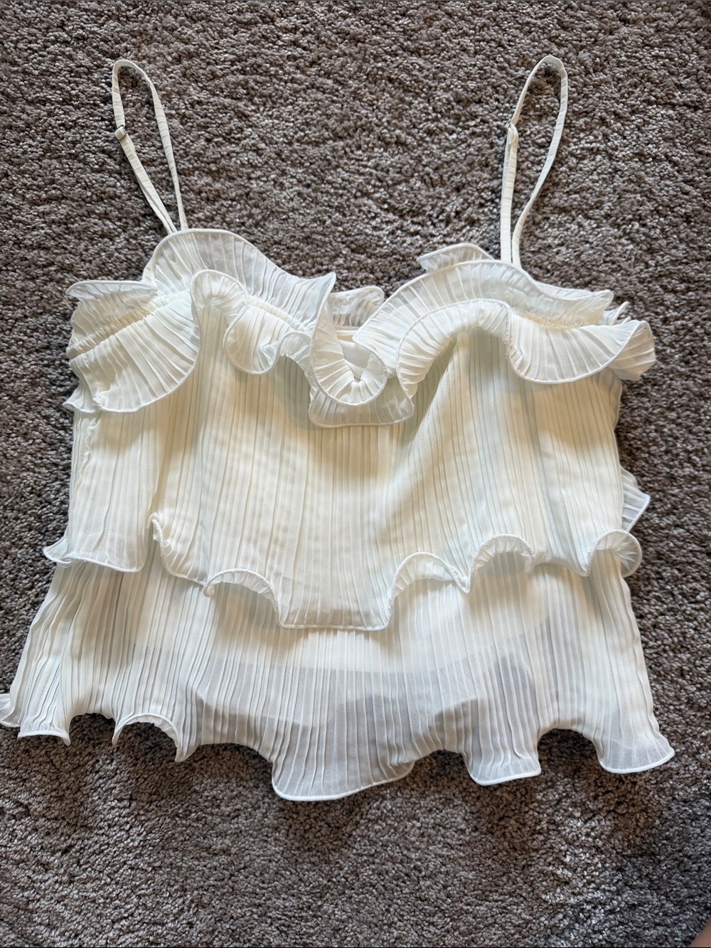 Altar'd State Cream Ruffled Pleated Cami